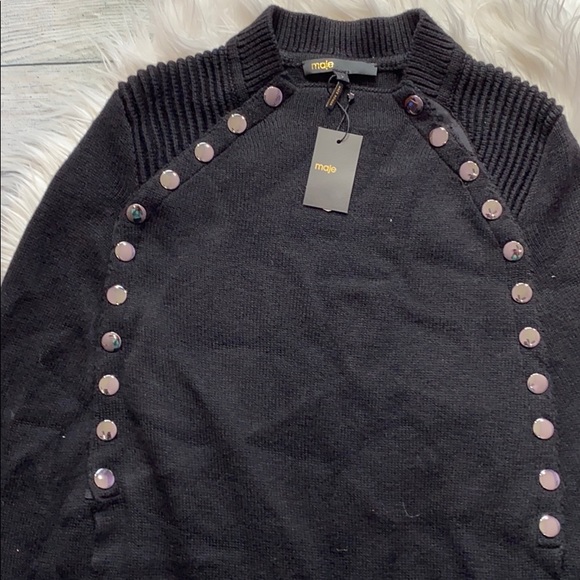 SOLD! Maje Mood Black Knit Poncho Cape sz 2 M NWT - Picture 3 of 6